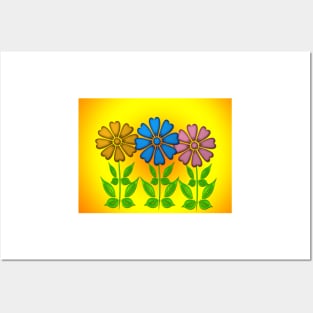 Flowers on yellow background. Posters and Art